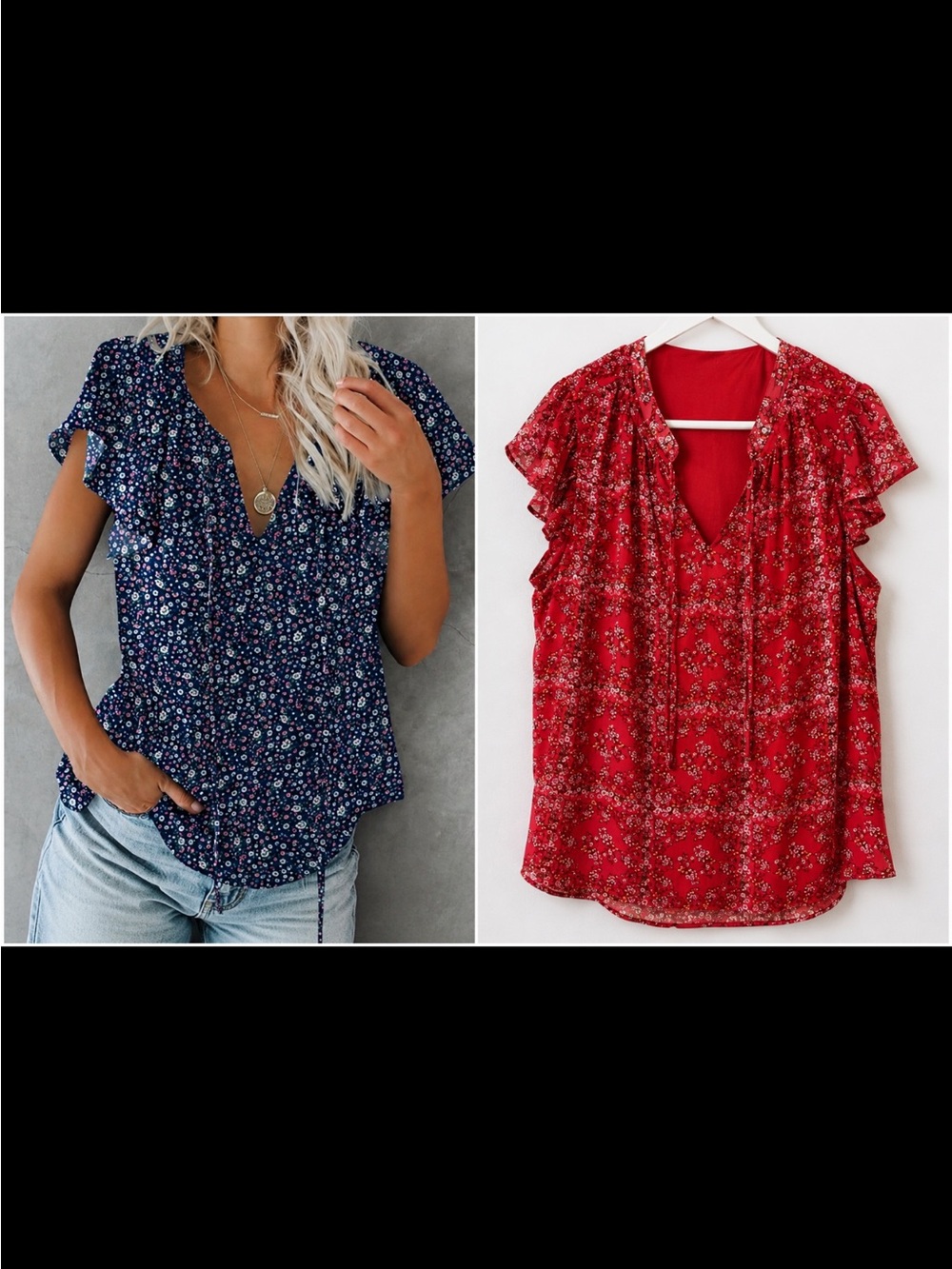 Lot of 2 floral navy and coral tones XL tops-NWOT
